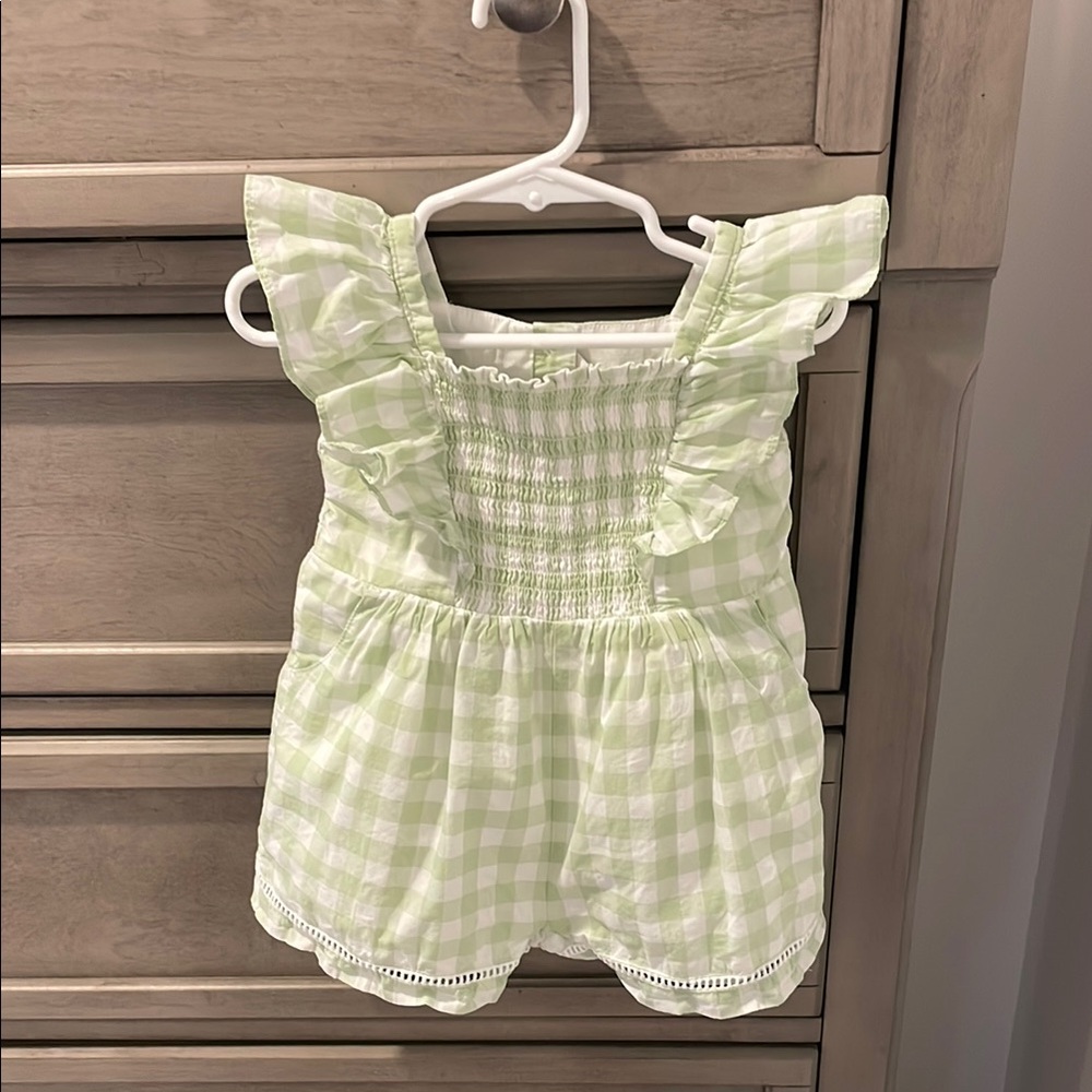 LIKE NEW Janie and Jack Green Gingham Ruffle Romper
